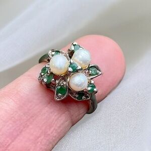 🌺Vintage Sterling Genuine Emerald/Pearl Ring